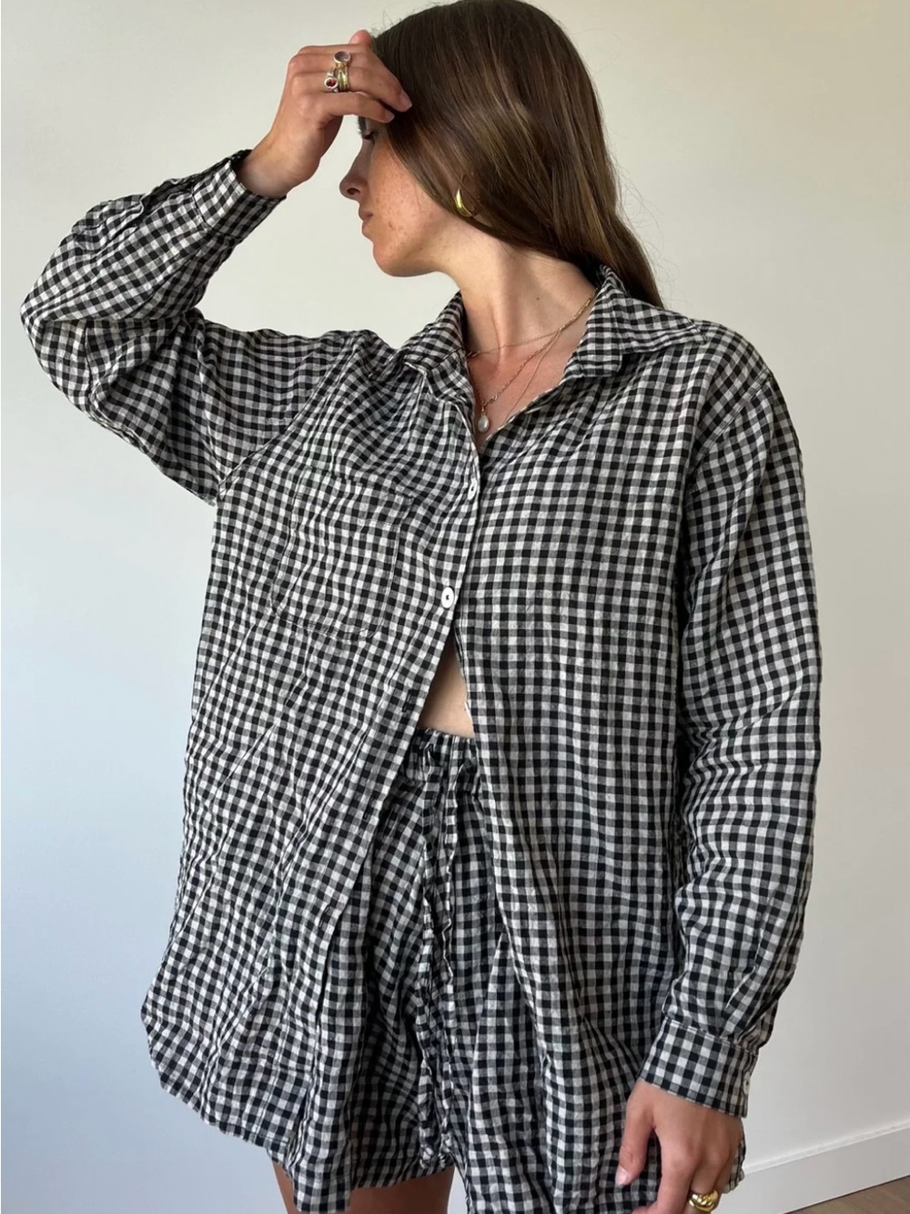 Shelter Clothing Black & Oat Lloyd Gingham Button-Up Shirt 100% Linen. 2XL/3XL